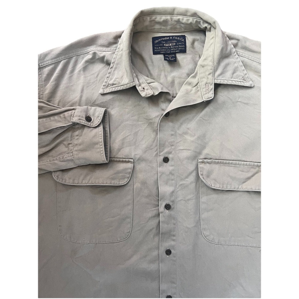VTG Abercrombie‎ & Fitch Shirt Mens M Beige Button Down Rugged Military Canvas